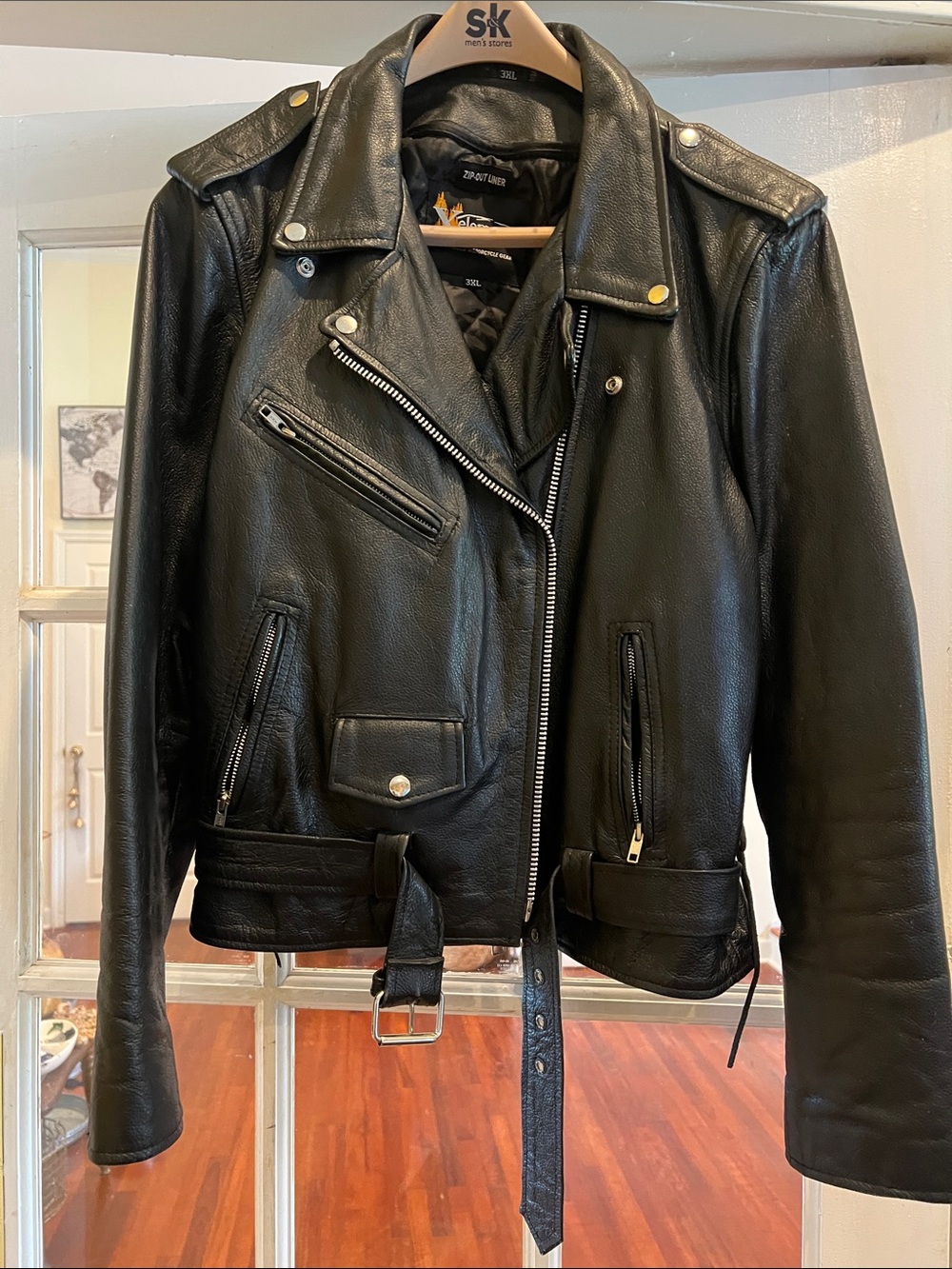Element Black Leather Biker Jacket with Belt